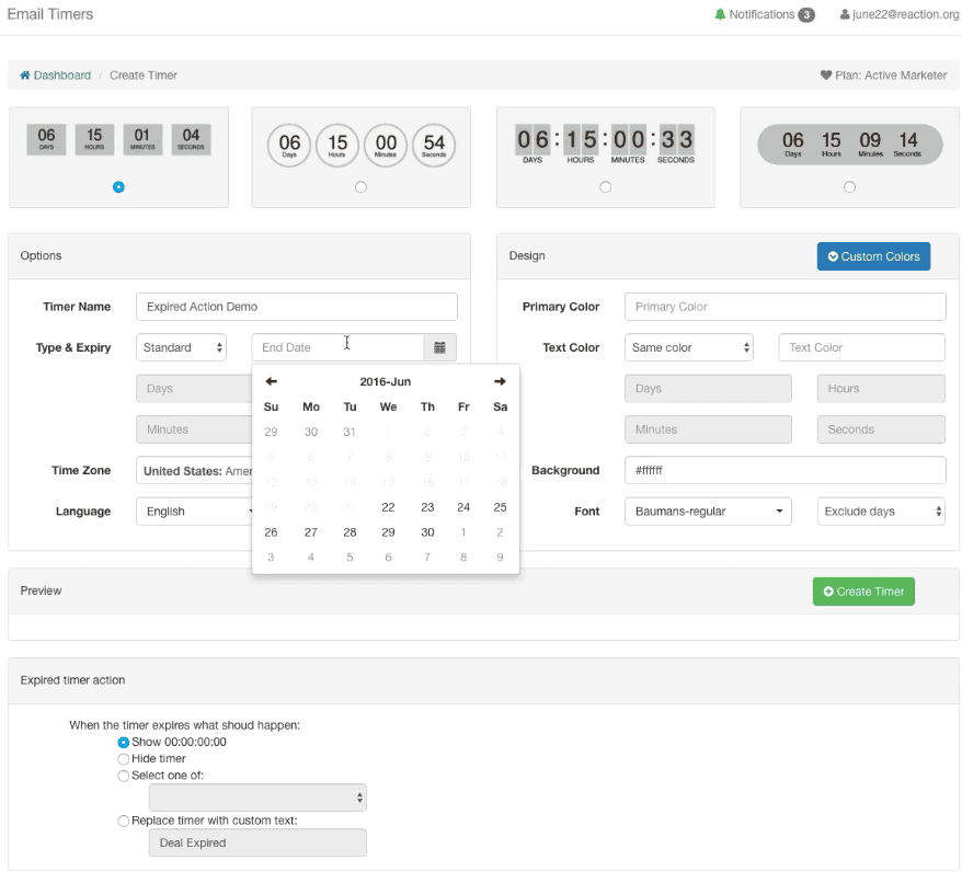 Timer showing a custom 'Deal Expired' message after the countdown reaches zero